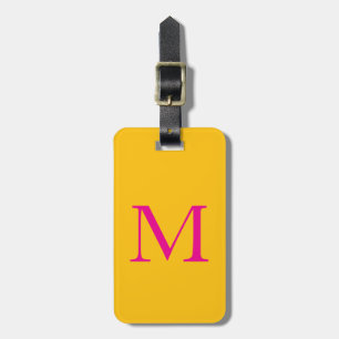 Etiqueta De Bagagem Monogramas cor-de-rosa-quente amarelo alaranjado N