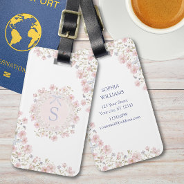 Etiqueta De Bagagem Monogrammed Pink Flowers and Lace Floral
