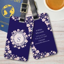 Etiqueta De Bagagem Monogrammed Pink Flowers and Lace Floral