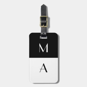 Etiqueta De Bagagem Monogrammed preto e branco moderno