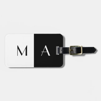 Etiqueta De Bagagem Monogrammed preto e branco moderno