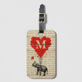 Etiqueta De Bagagem Monogrammed romantic elephant and heart