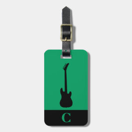Etiqueta De Bagagem Monogramo Viagem Music Electric Bass Guitar Green