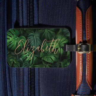 Etiqueta De Bagagem Monstera Dourado Personalizado com Nome em Letra d