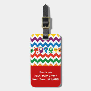 Etiqueta De Bagagem Monstros Divertidos Coloridos Crote Chevron Stripe