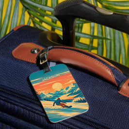Etiqueta De Bagagem Montanha de Snowboard Personalizada Pôr do Sol Nom