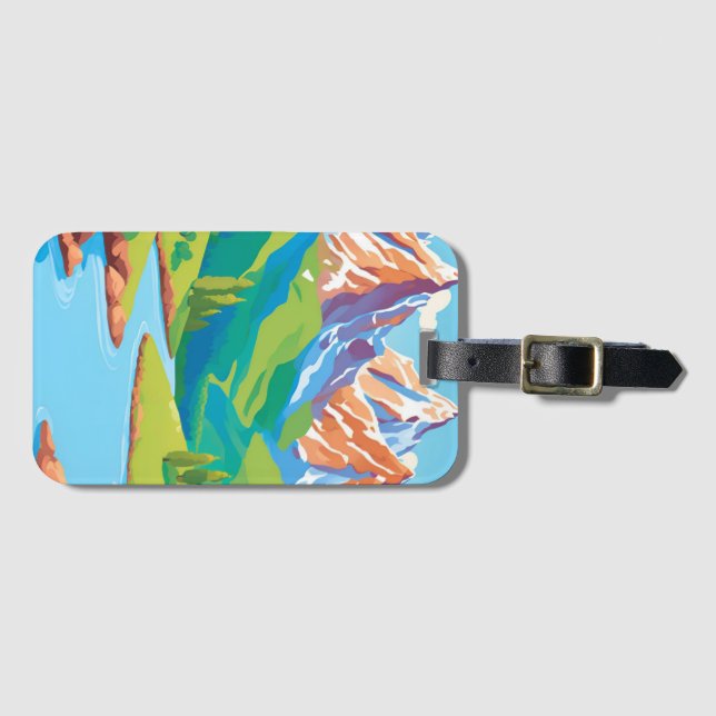 Etiqueta De Bagagem Montanhas com Stream (Frente Horizontal)