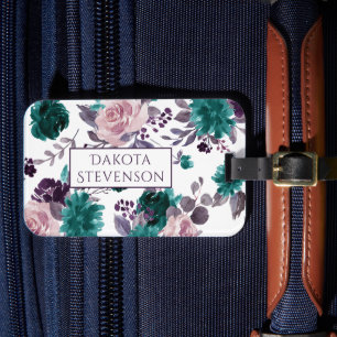 Etiqueta De Bagagem Moody Boho Padrão Floral Escuro Roxo-EggPlant
