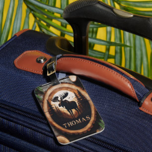 Etiqueta De Bagagem Moose Silhouette Sinal de Madeira
