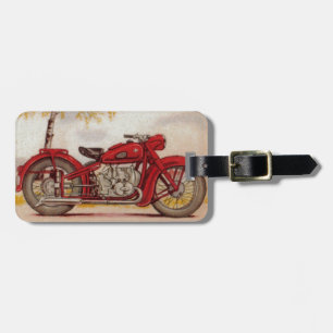 Etiqueta De Bagagem Motocicleta do vermelho do vintage