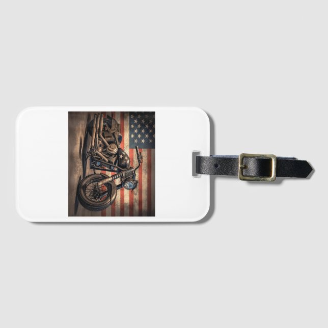 Etiqueta De Bagagem Motorcycle USA Flag Biker (Frente Horizontal)
