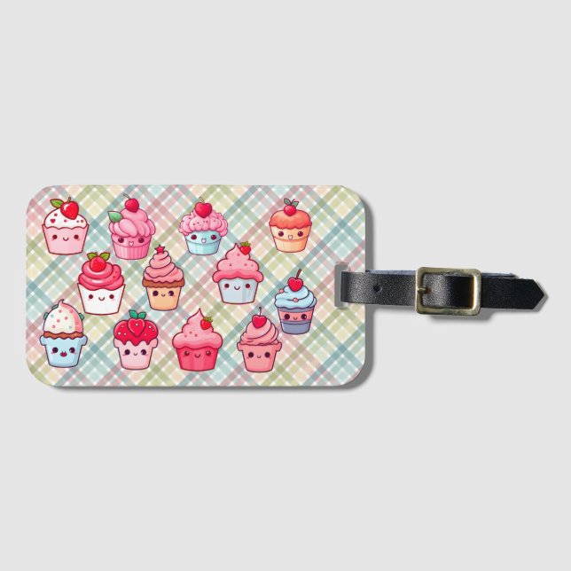 Etiqueta De Bagagem Muffin de comida de cupcake Kawaii (Frente Horizontal)