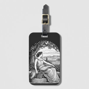 Etiqueta De Bagagem Mulher Art Nouveau Vintage Lendo Debaixo da Árvore