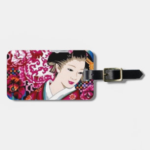 Etiqueta De Bagagem Mulher japonesa no quimono