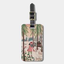 Etiqueta De Bagagem Mulher na neve Ano do coelho