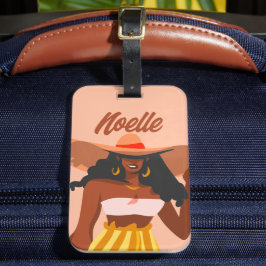 Etiqueta De Bagagem Mulher Negra, Chapéu Grande, Víblias de Férias