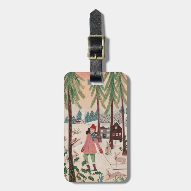 Etiqueta De Bagagem Mulher no Ano da Neve do coelho (Frente Vertical)