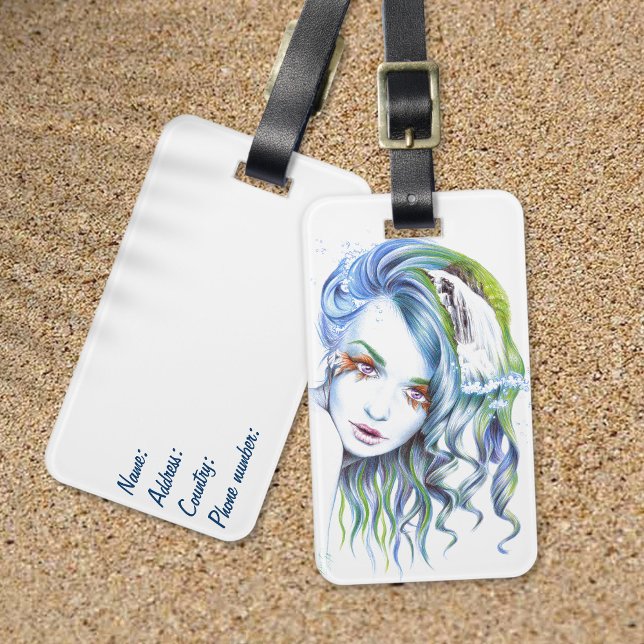Etiqueta De Bagagem Mulher-sereia Surreal Fantasy Retrato (Criador carregado)