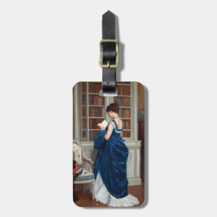Etiqueta De Bagagem Mulher Vitoriana Elegante Lendo na Biblioteca