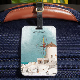 Etiqueta De Bagagem Mykonos Grécia Alefkandra Windmill