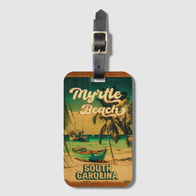 Etiqueta De Bagagem Myrtle Beach South Carolina Retro Sunset Souvenir (Frente Vertical)