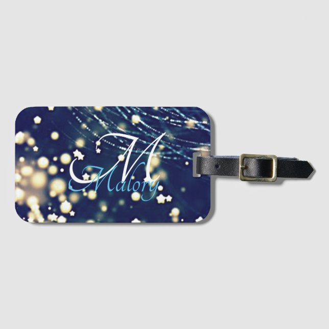 Etiqueta De Bagagem Mystical Stars Monograma Sparkle Personalizado (Frente Horizontal)