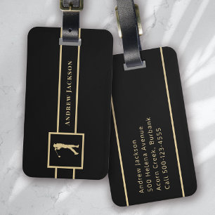 Etiqueta De Bagagem Na moda Black Dourada Monograma Golfer