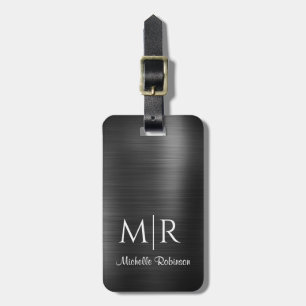 Etiqueta De Bagagem Na moda Black Metal Dois Monogramas Nome inicial