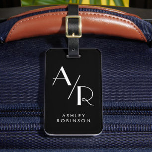 Etiqueta De Bagagem Na moda Chic Dois Monogramas preto inicial