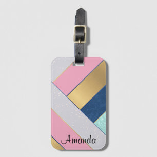 Etiqueta De Bagagem Na moda, cor-de-rosa-ouro personalizado, listrado
