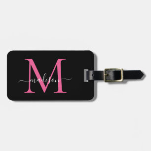 Etiqueta De Bagagem Na moda de Nome de Script do Monograma Cor-de-Rosa