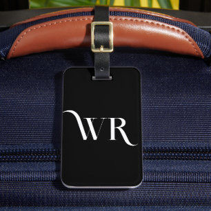 Etiqueta De Bagagem Na moda Elegante 2 Monograma preto inicial