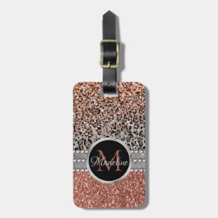 Etiqueta De Bagagem Na moda Glitter Leopard Monograma de Dourada Girly