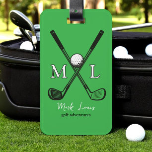 Etiqueta De Bagagem Na moda Golfplayer's Monogrammed kelly-green