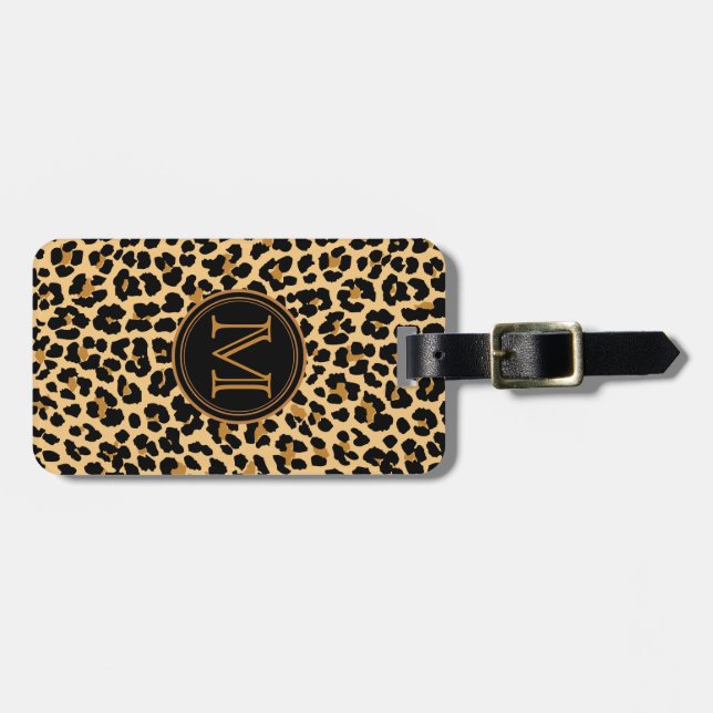 Etiqueta De Bagagem Na moda Leopard Impressão Monograma Viagem (Frente Horizontal)
