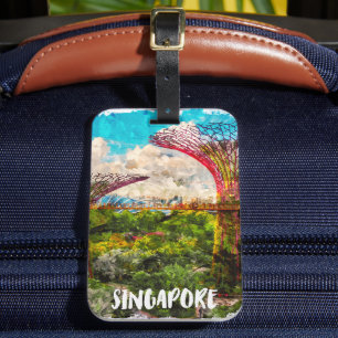 Etiqueta De Bagagem Na moda Singapura Asia Watercolor Viagem