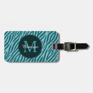 Etiqueta De Bagagem Na moda Teal Zebra Impressa com Monograma e Nome