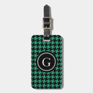 Etiqueta De Bagagem Na moda trendy green houndstooth com monograma