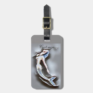 Etiqueta De Bagagem Nadando Cinza Mermaid Thunder_Cove