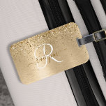 Etiqueta De Bagagem Nam Monograma de Impressão de Glitter Metálico Bru<br><div class="desc">Personalize facilmente este design de etiqueta de mala-chic,  que apresenta brilho bonito de ouro brilhante num fundo metálico escovado de ouro.</div>
