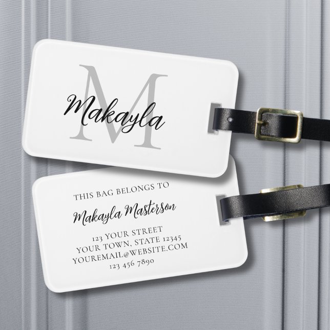 Etiqueta De Bagagem Name Monogram Elegant Script (Criador carregado)