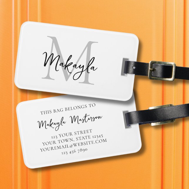 Etiqueta De Bagagem Name Monogram Stylish Script  (Criador carregado)
