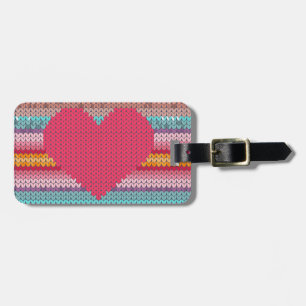Etiqueta De Bagagem Namorados de tricô-arco-íris retro corações falsos