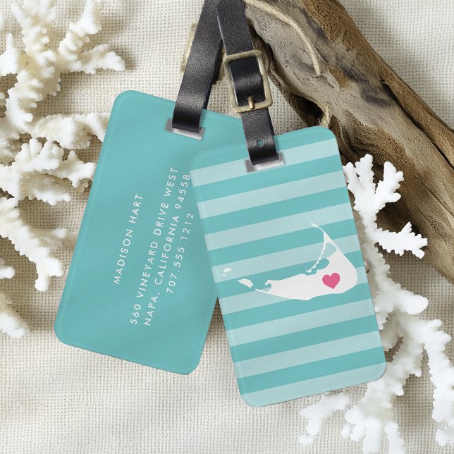 Etiqueta De Bagagem Nantucket Heart | Cidade inicial (Criador carregado)