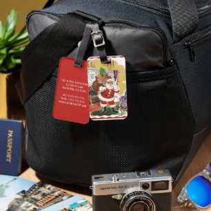 Etiqueta De Bagagem Natais vintages, Jolly Papai Noel com Presentes