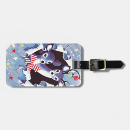 Etiqueta De Bagagem Natal azul da rena do vintage doce super