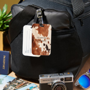 Etiqueta De Bagagem Natal Couro de Vaca Sudoeste Creme Marrom