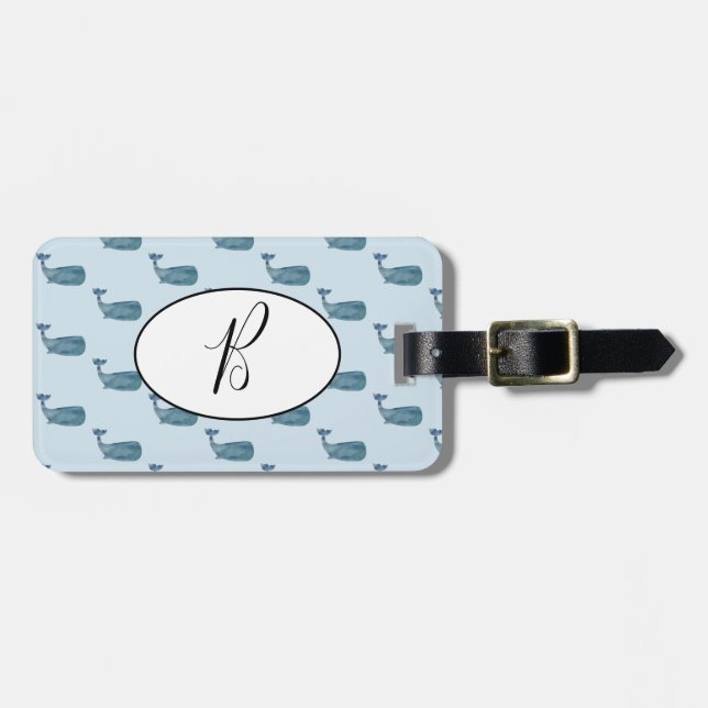 Etiqueta de Bagagem Náutica de Baleia Azul (Frente Horizontal)