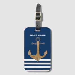 Etiqueta De Bagagem Náutico, Âncora Vintage Listras Azul Marinho
