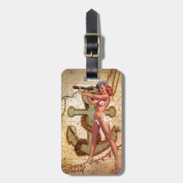 Etiqueta De Bagagem Náutico Map Beach Bikini Pin Up Girl Sailer
